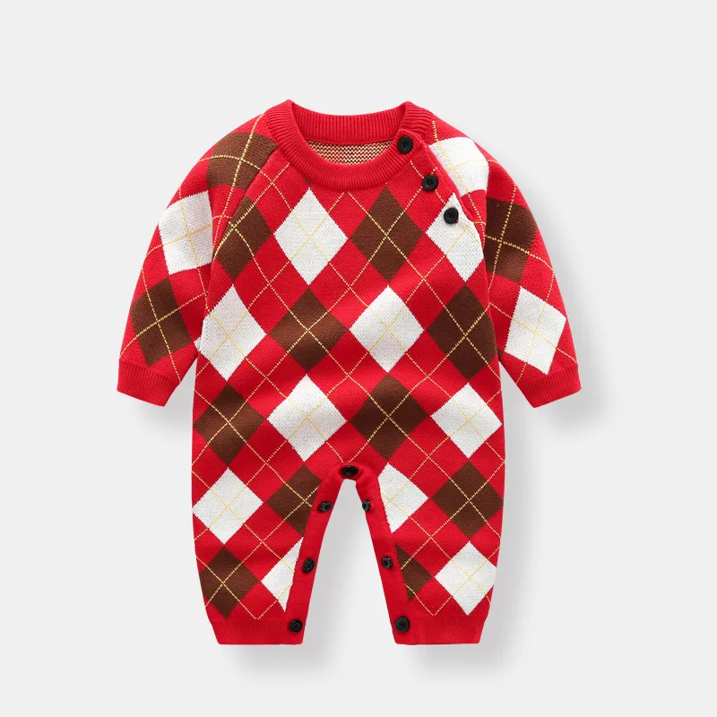 

0-2 Year Spring Autumn Ins 2024 Newborn Boys Bodysuit Long Sleeve Plaid Horn Button Cotton Infant Boys Jumpsuit Baby Boy Onesies