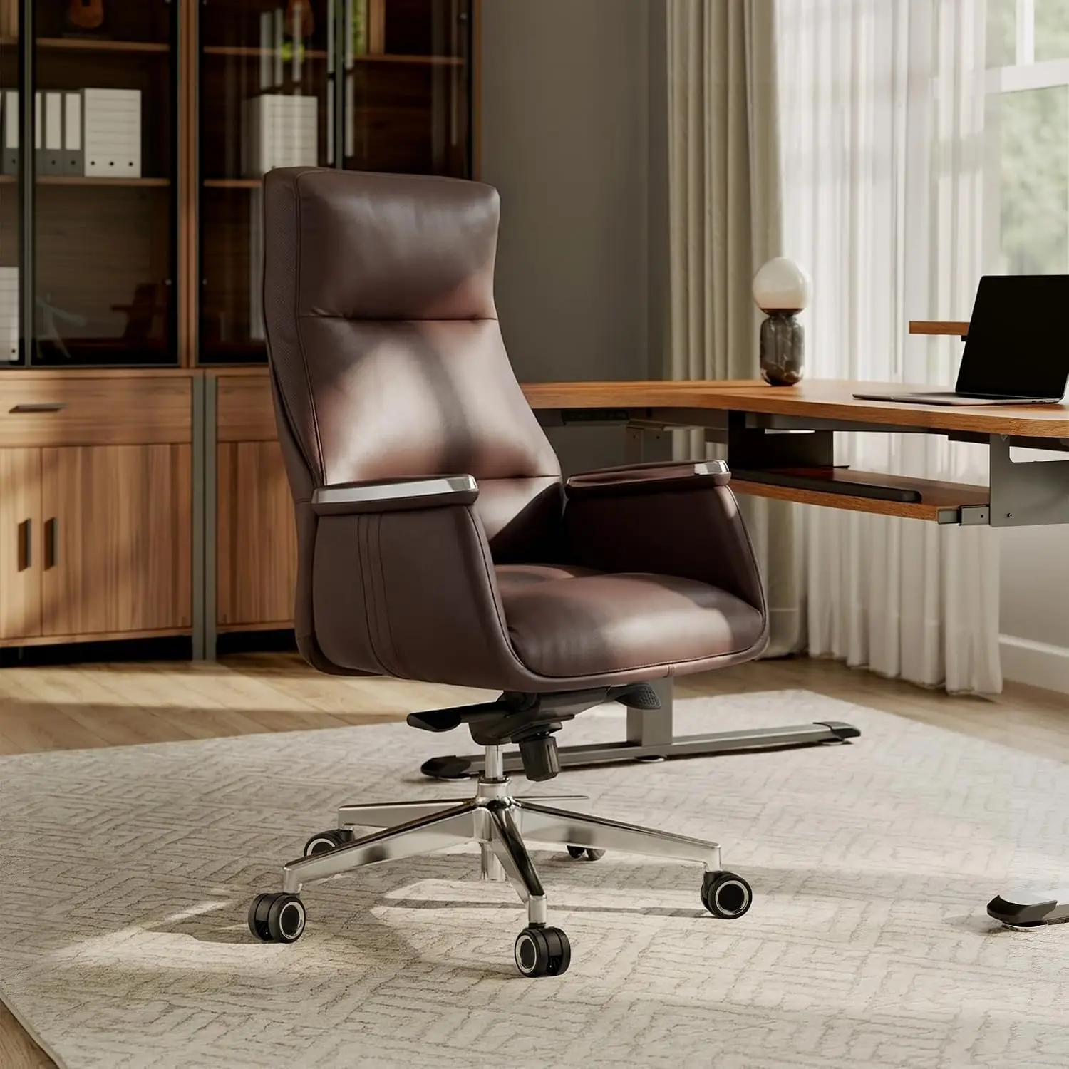 High Back Executive Office Chair Ergonomic Leather Adjustable Lumbar Support Home Office 400lbs, Customized