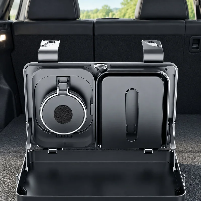 Car Seat Headrest Organizer Tray with Cup Holder and Snack Table for Rear Passenger Convenience