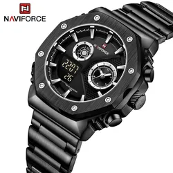 NAVIFORCE Digital Analog Watches For Men Sport Waterproof Male Luxury Stainless Steel Quartz Wristwatch Luminous Reloj Hombre