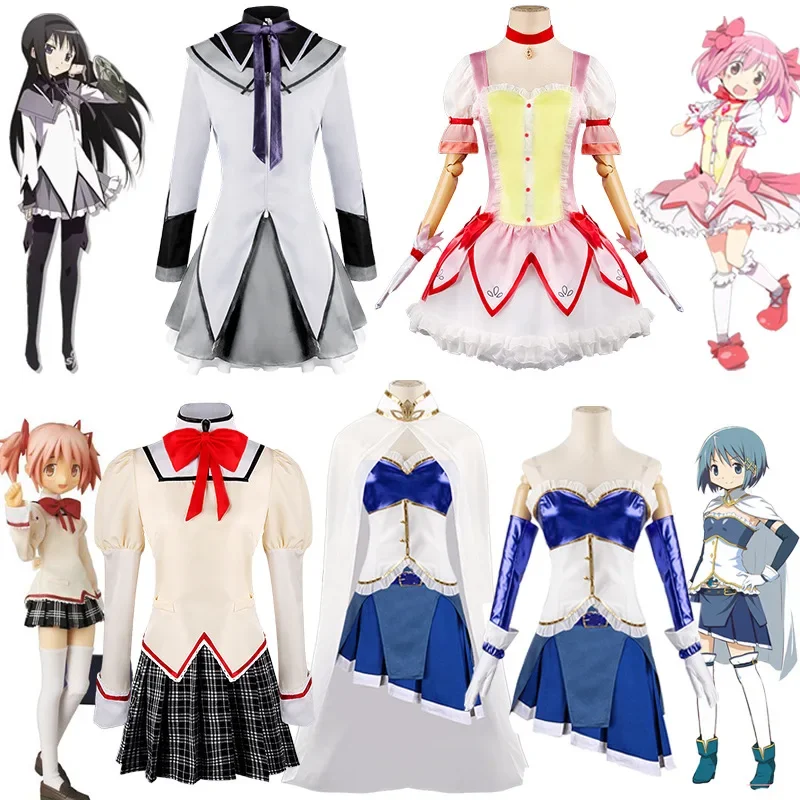 Cos Anime Mahou Shoujo Puella Magi Madoka Magica bella parrucca vestito Kaname Madoka Akemi Homura Costume Cosplay per ragazza Magica