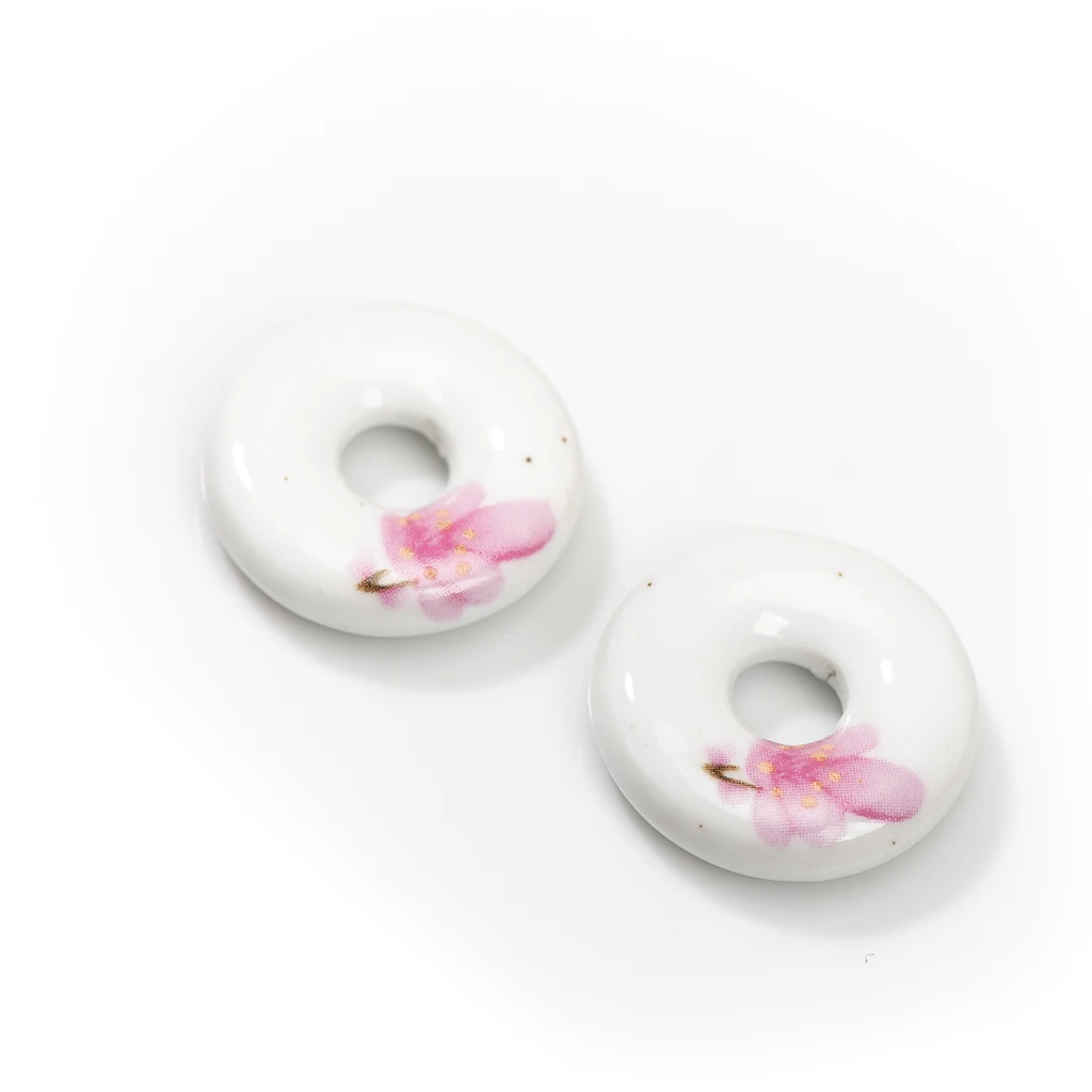 Handcrafted Ceramic Round Beads Set 2 Pieces 28x7mm Painted Porcelain Beads for DIY Jewelry Making