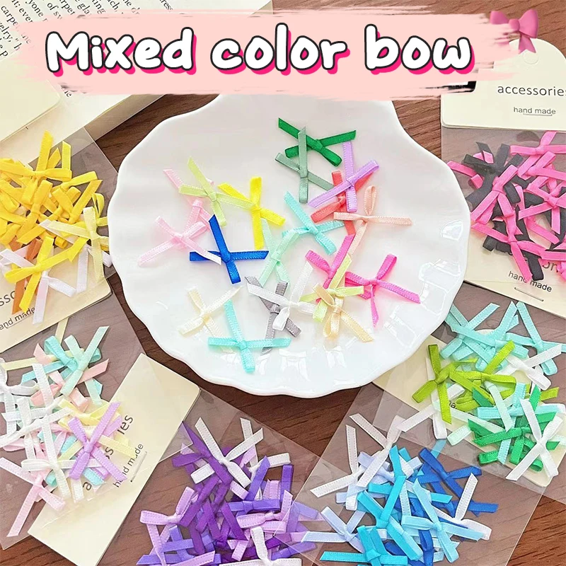 1Pack Ribbon Bows Mixed Colors Card Packaging Materials DIY Nail Art Decor Satin Ribbon Bow Accessories Hairpin Headwear Gifts