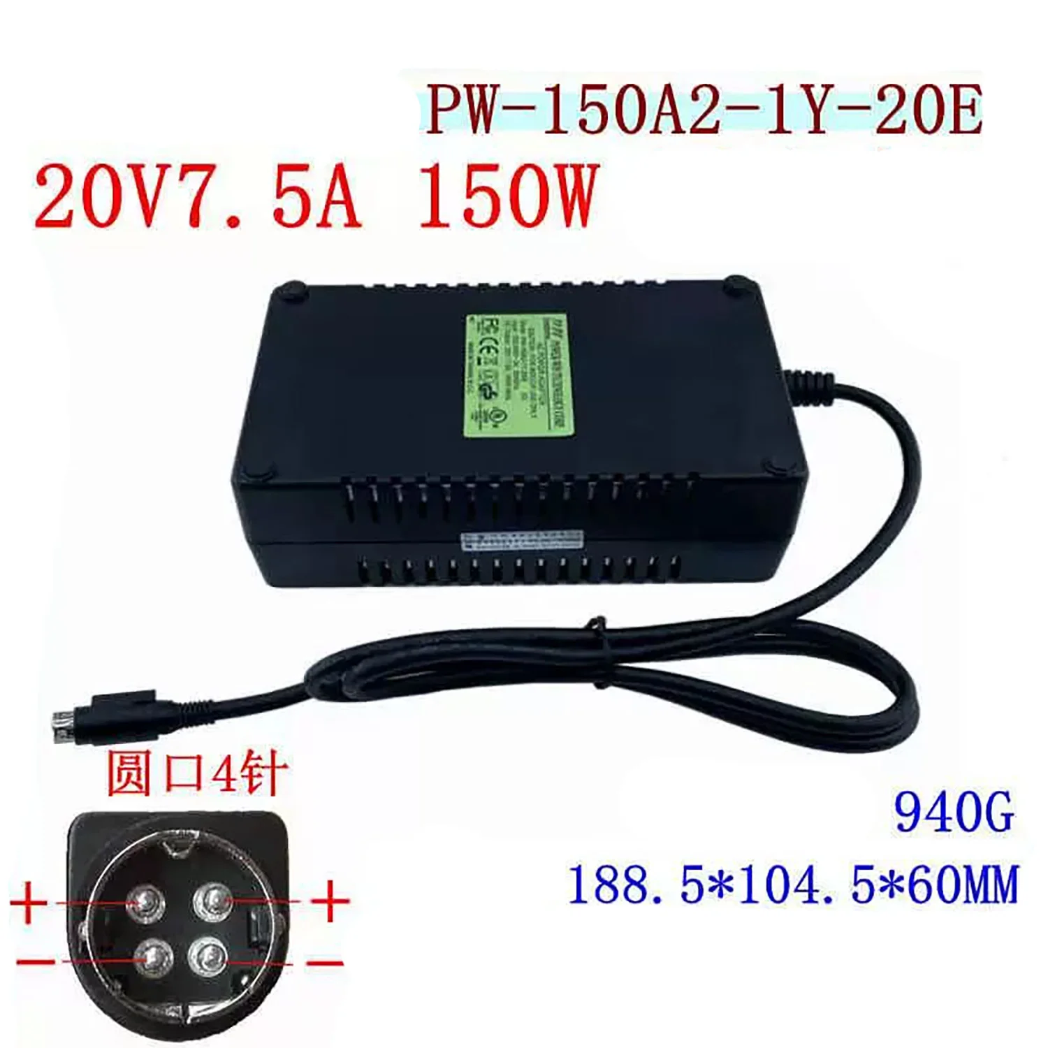 Genuine PW-150A2-1Y-200E 20V 7.5A 150W 4PIN AC Power Adapter For POWER-WIN MEDICAL Power Supply Charger