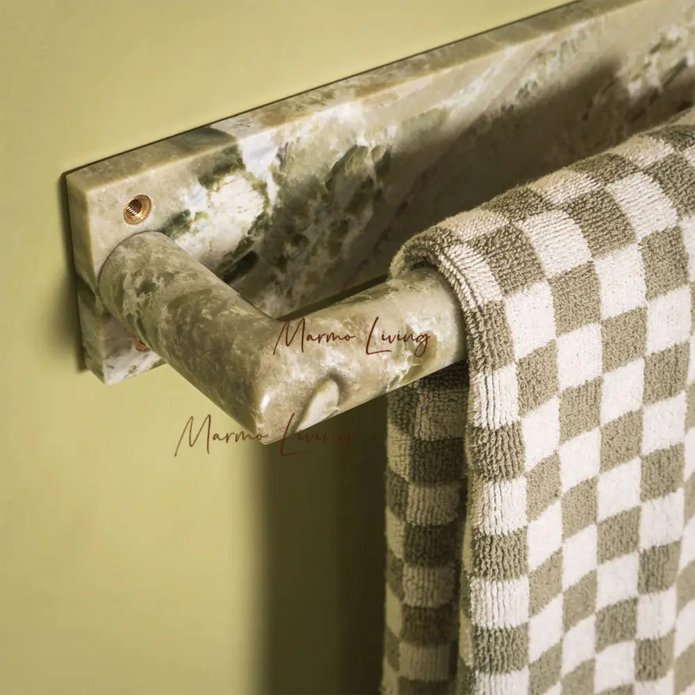 

Elegant Marble Towel Bar Holder Bathroom Hanging Rail Designer Hook Artistic Decor