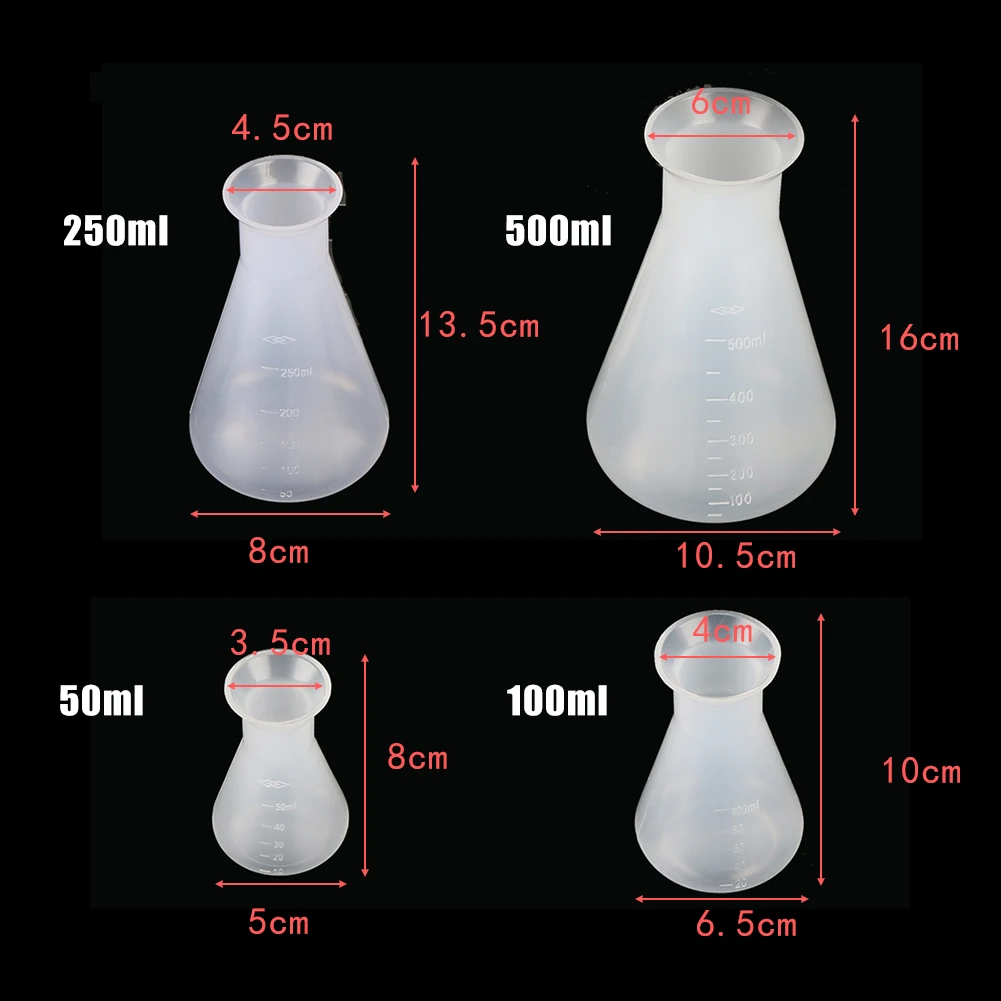 Plastic Erlenmeyer Flask Narrow Neck Conical Triangle Flask Chemistry Laboratory Analysis Instrument 50/100/250/500ml