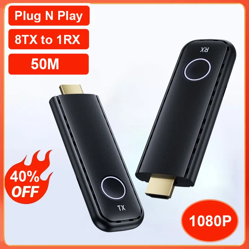

50M Wireless HDMI Transmitter Receiver 1080P Display Dongle Extender TV Stick for Meeting Projector Monitor