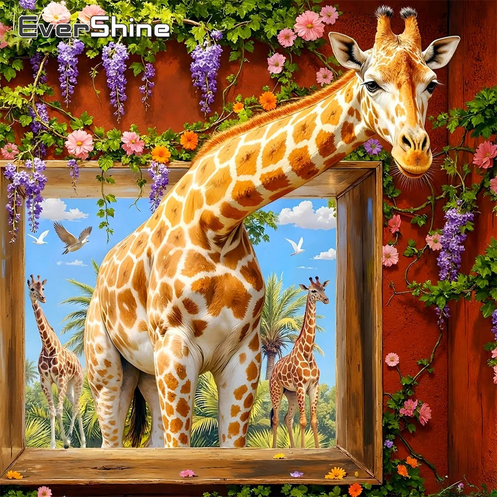 Evershine Diamant-Kunstmalerei Tier Giraffe Acryl Bastelbedarf DIY Vollquadrat Rund Mosaik Blumen Stickerei Heimdekoration