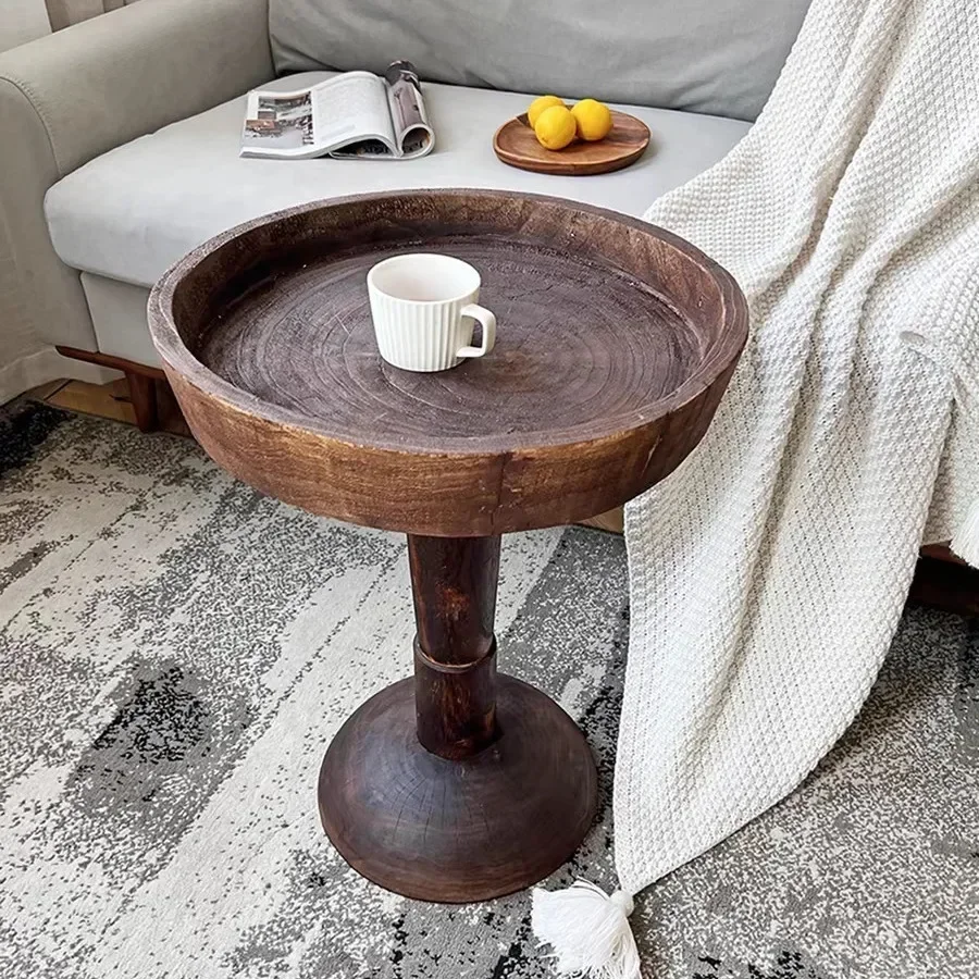 Vintage Log Texture Coffee Table Solid Wood Artistic Design Decorative Side Table for Sofa and Living Room Home Furniture
