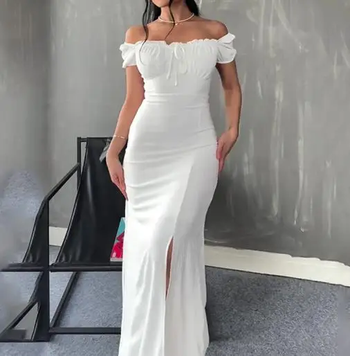 

Women's Dress 2025 Summer Latest Hot Selling Strapless Strapless Dress with Bubble Sleeves and Split Hips, Long Skirt for Women