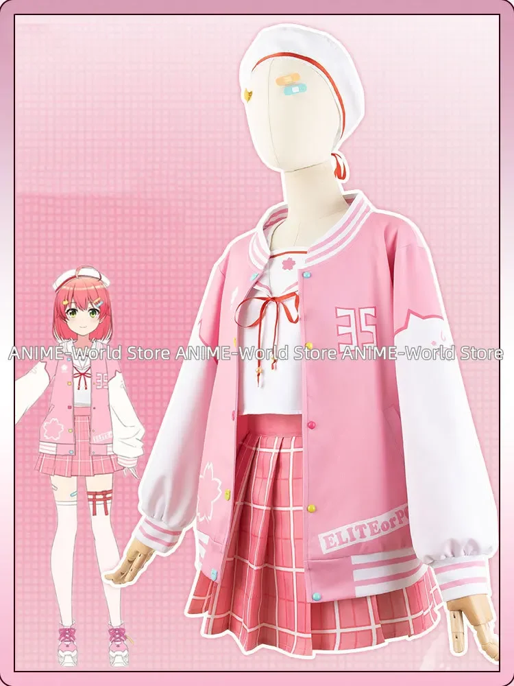 Sakura Miko Cosplay Costume Vtuber Cosplay Suit Loose Coat Top Skirts Full Set Halloween Outfits Anime Clothing Custom Made