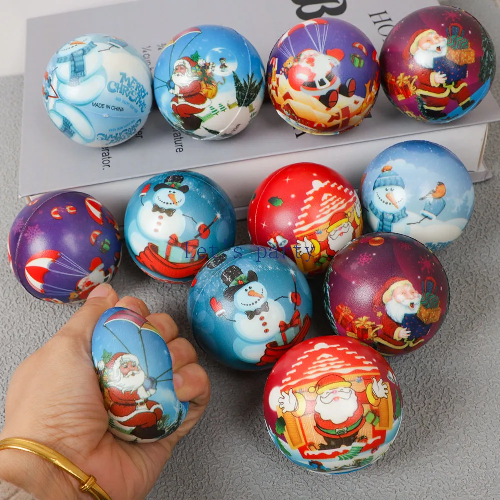 12Pcs Cartoon Snowman Santa Claus PU Bouncy Ball Antistress Toys for Kids Birthday Merry Christmas Party Favors Pinata Fillers