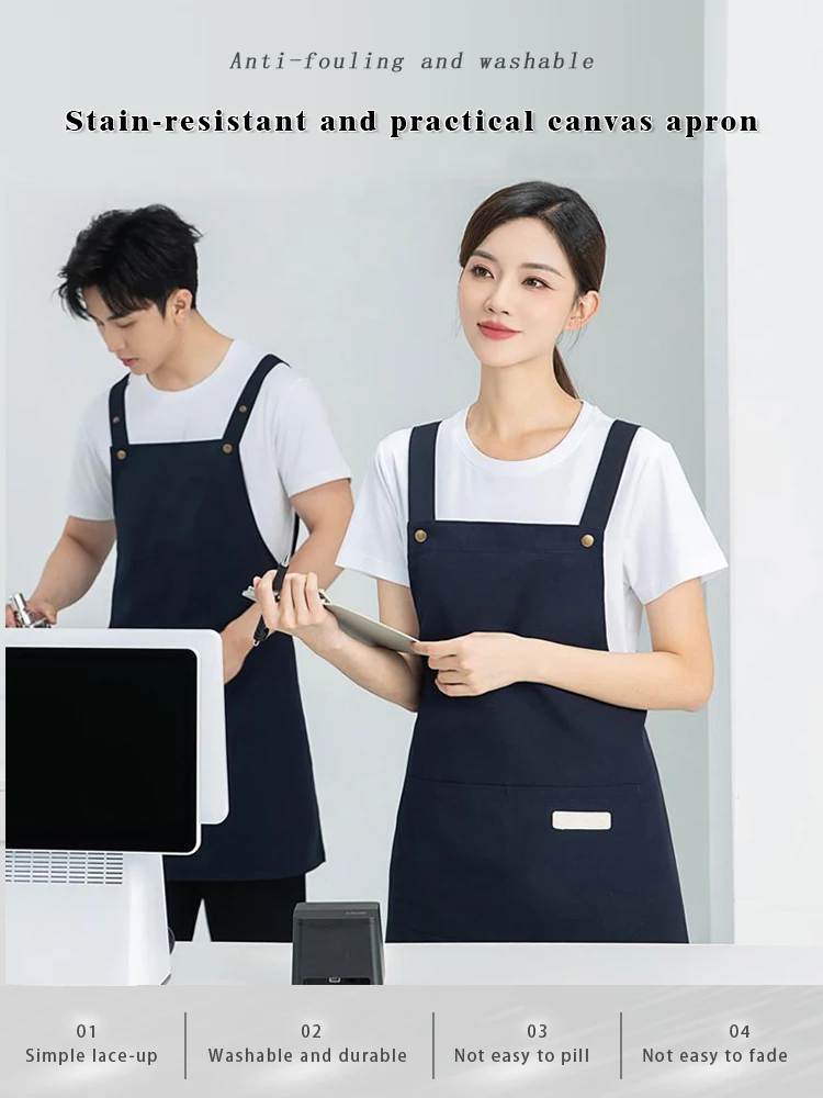

Professional Waterproof Canvas Work Apron - Durable Stain Resistant Material with Cross Back Straps for Food Service Industry