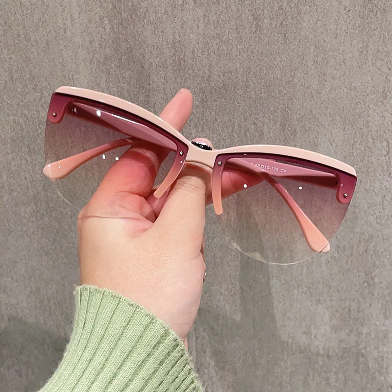 Katzenauge Sonnenbrille Retro Halb rahmen Sonnenbrille Mode Damen dekorative Sonnenbrille – Detail 5