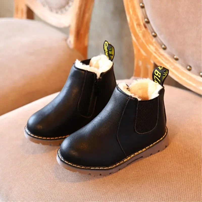 Botas Soft Sole Kid Boots Autumn Winter New Plush Boy Ankle Boot British Girl Retro Fashion Short Boots Kid Shoe Zapatos Niña