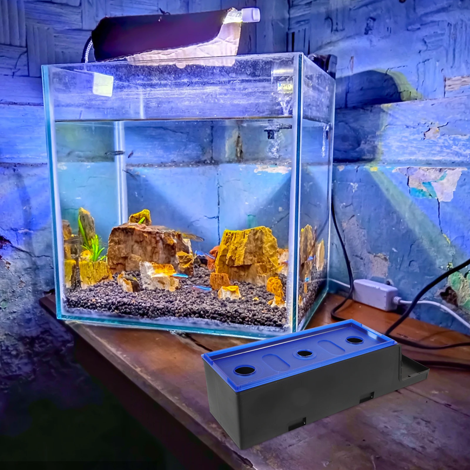 

External Large Fish Tank Filter Box Blue Multifunctional Hanging Drip Purification Aquarium Water Plastic Home Office Pet