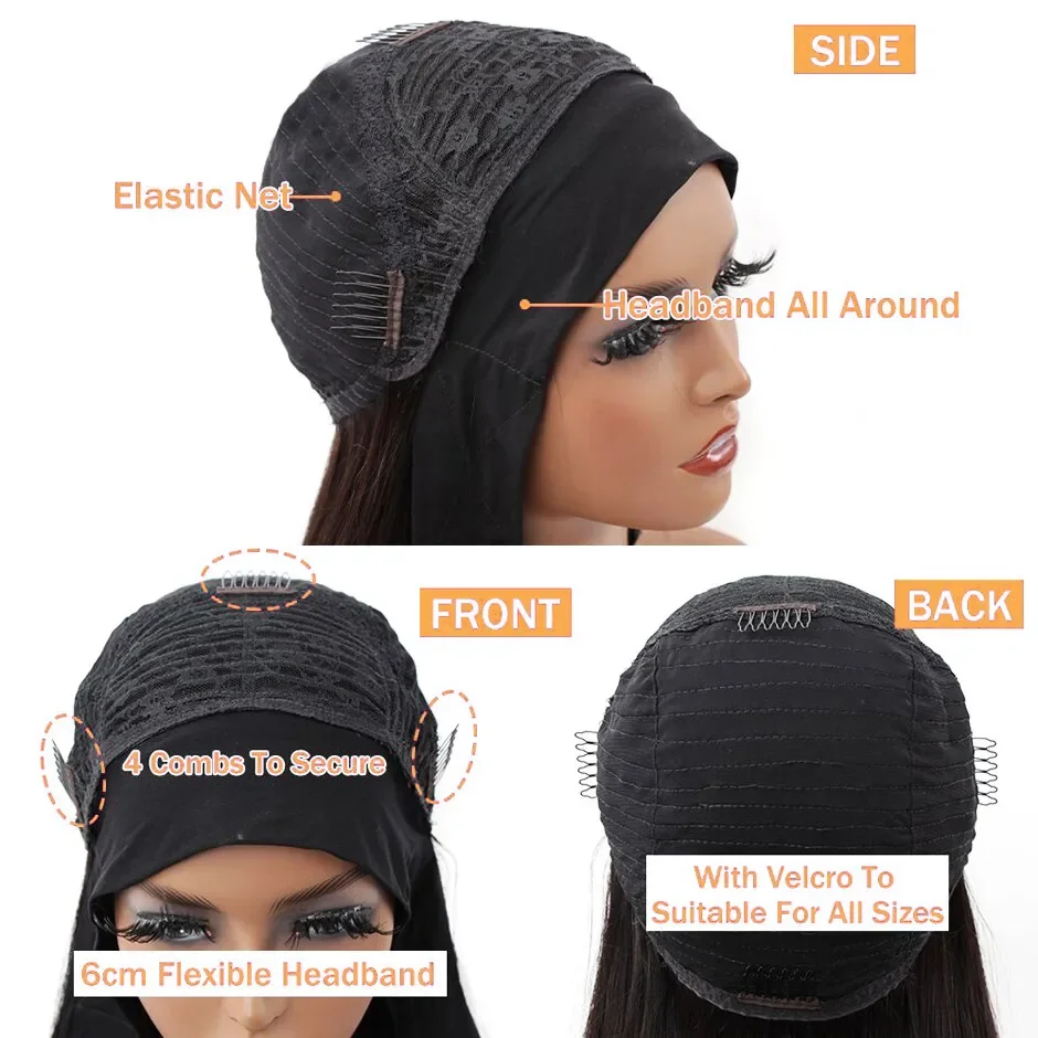 Headband Wig Human Hair Bone Straight Human Hair Wigs Full Machine Made Peruvian Human Hair Wigs For Black Women Easy to Go
