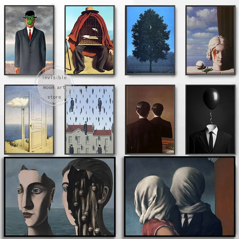 Surrealism Fantasy Rene Magritte Artworks  The Couple Man and Woman  Canvas Poster Print Painting for Wall Decor  Home Room Deco