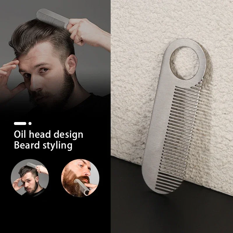 Stainless Steel Men's Beard Comb Portable Mini Oil Head Comb for Barber Mustache Care Shaping Tools Pocket Size Silver Hair Comb