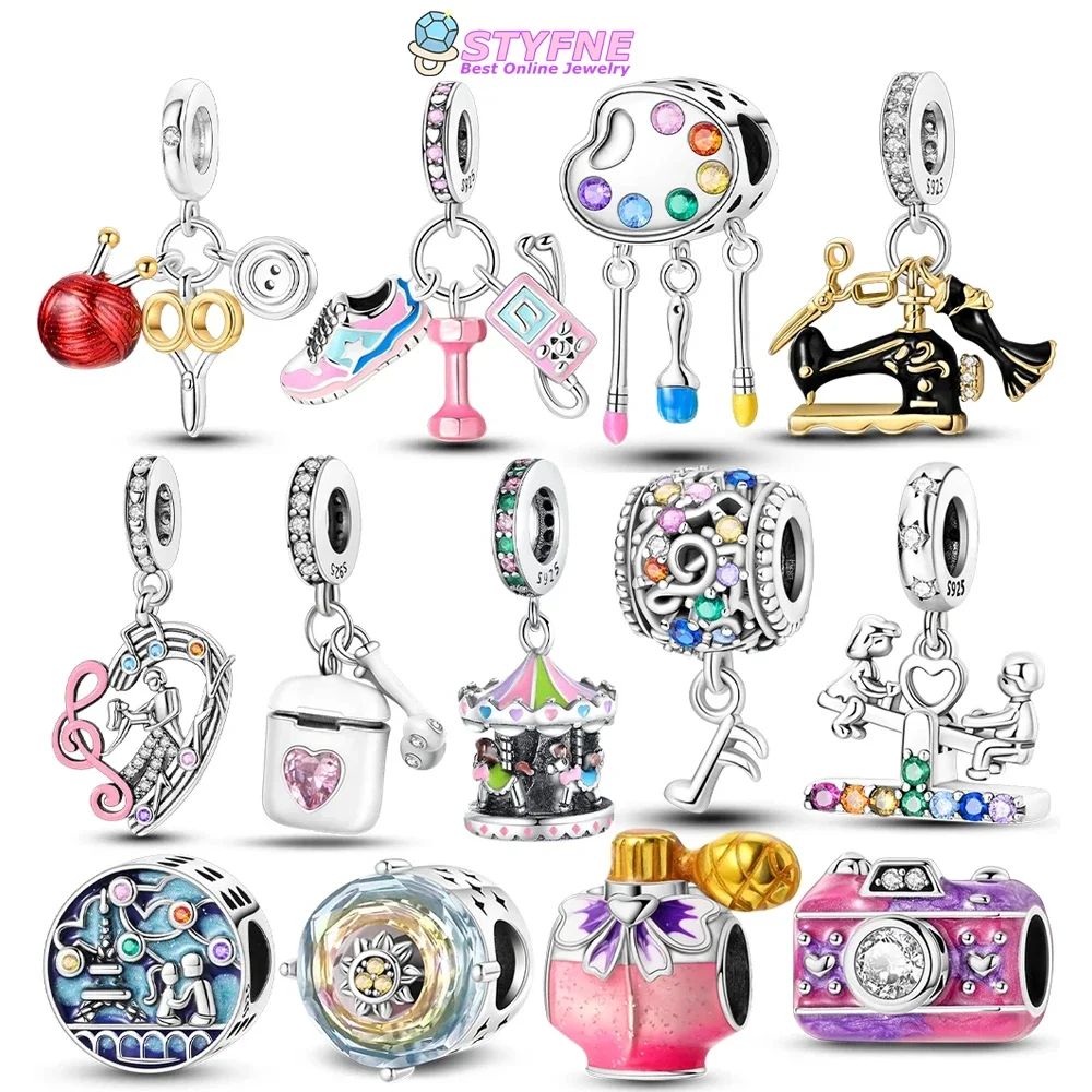 Silver Plated Original 925 Bag Charms Art Paint Palette Sewing Machine Beads Fit Original Bracelets Jewelry Gifts for Women