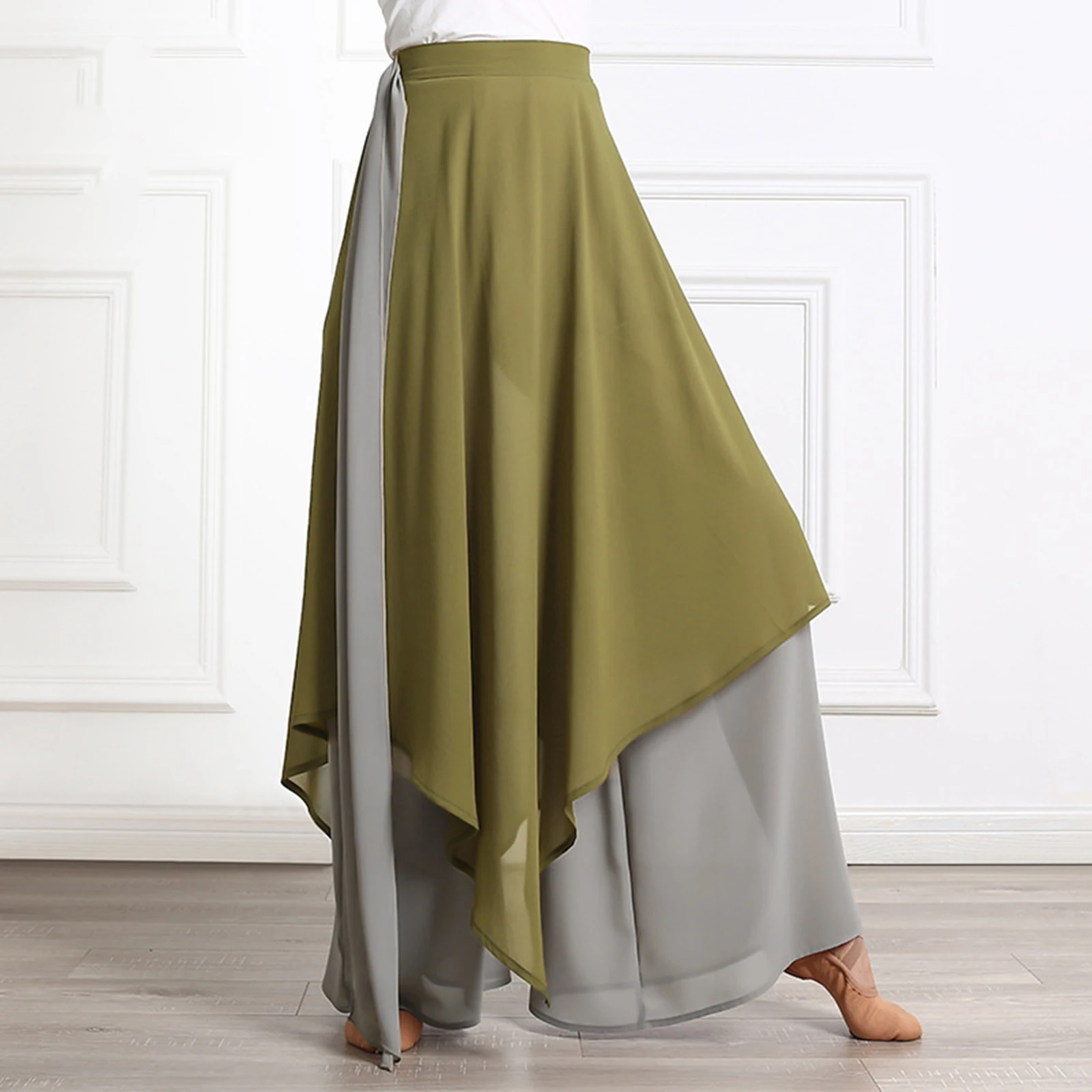 Jupe-culotte en mousseline de soie pour femme, pantalon à jupe irrégulière, jambe large, pratique de la danse classique, entraînement, performance