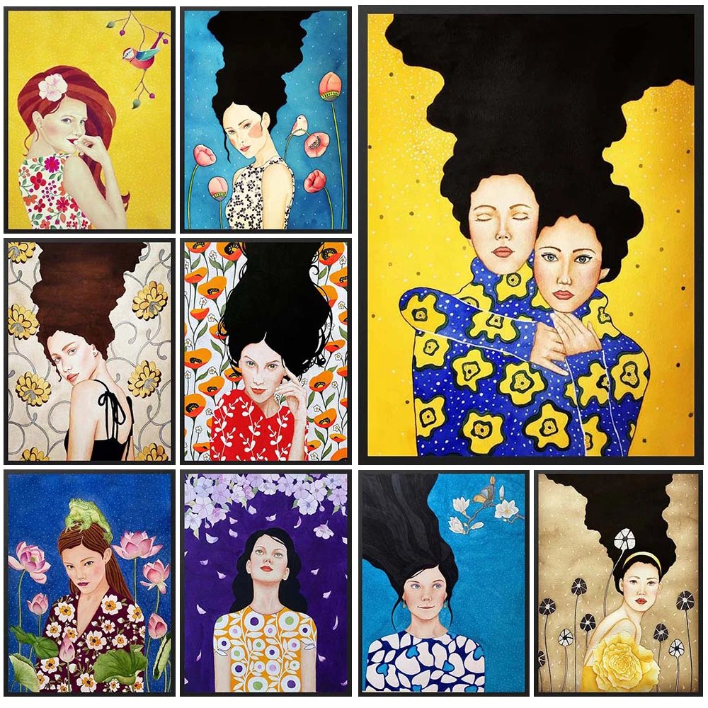 

Colorful Hair Girl Illustration Woman Poster Wall Art Canvas Painting Posters Home Decor Wall Pictures For Living Room Unframed