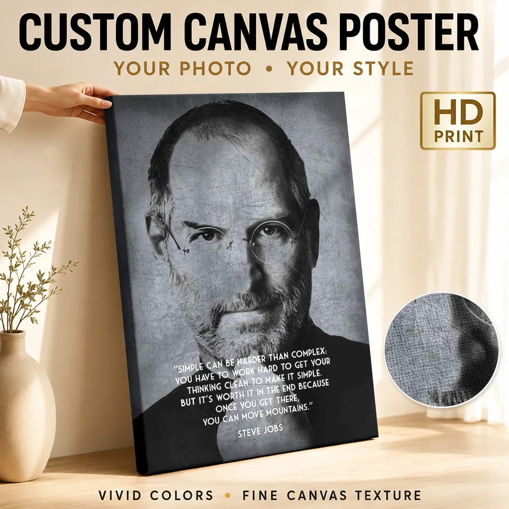 STEVE JOBS Simple Framed Canvas Print Poster Custom Modern Aesthetic Wall Art for Bedroom Decor Collectible Ready to Hang Gift