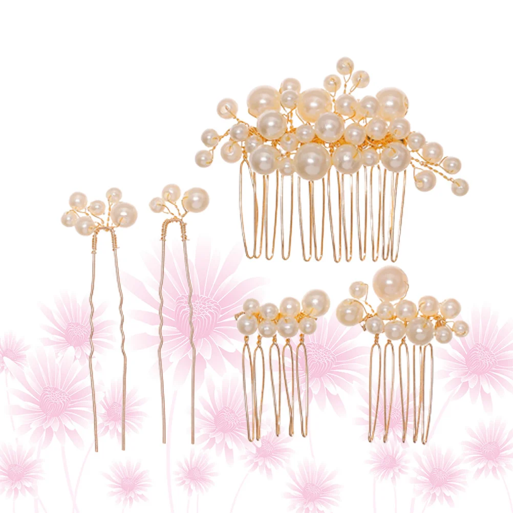 5Pcs Pearl Bridal Hair Comb Set Handmade Bride Headdress Delicate Wedding Hair Insert Comb for Bridesmaids Flower Girls Special