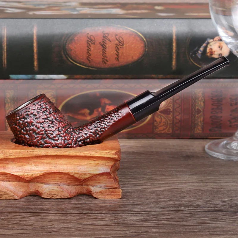 Classic Straight Handle Resin Wood Dark Red Tobacco Pipe Flame Pipe Smoking Pipes With Filters Gift For Father Smoke Tools