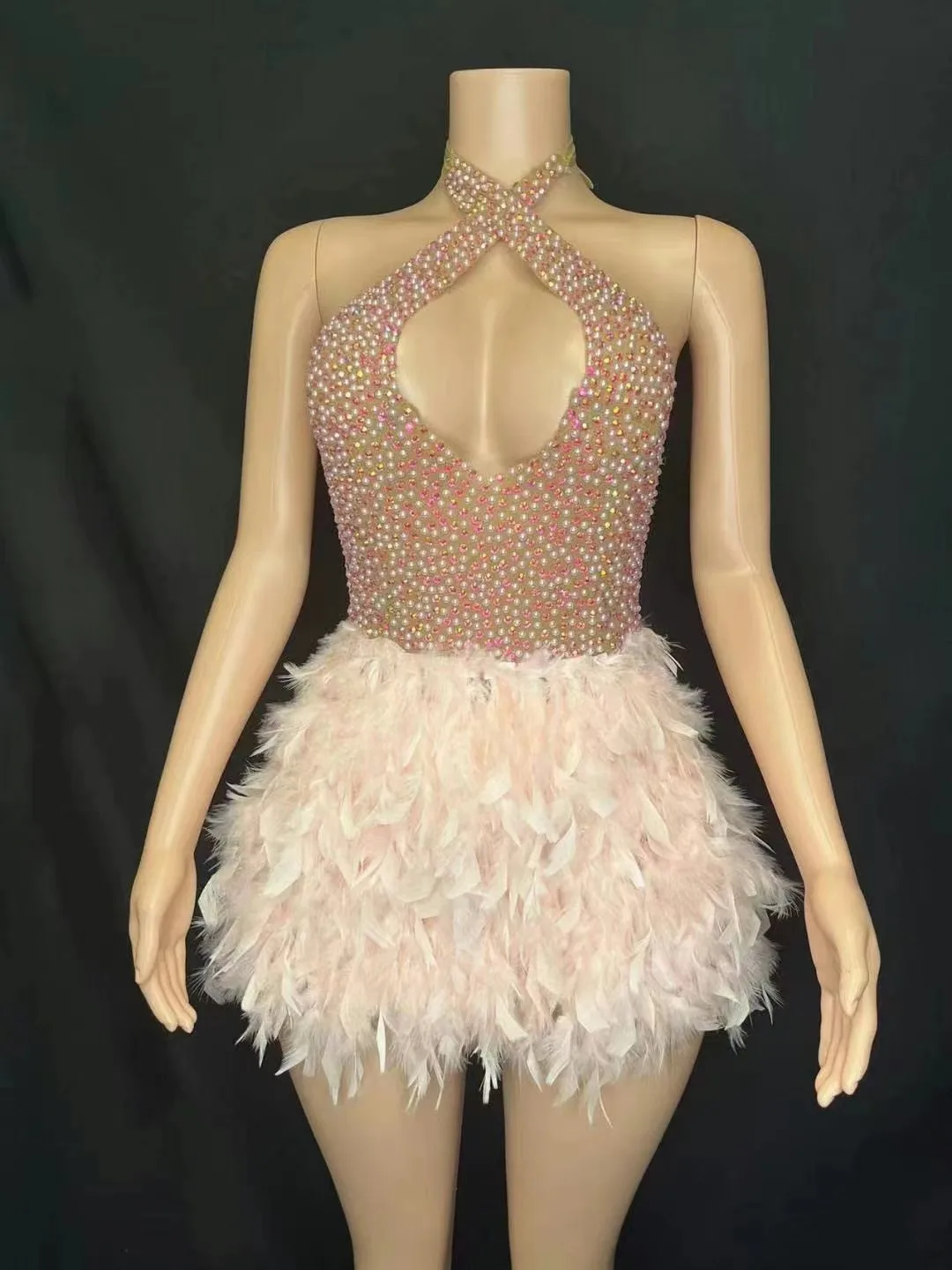 

Pink luxury bling bling luxury feathers super sparkle birthday party dress little party dance singer