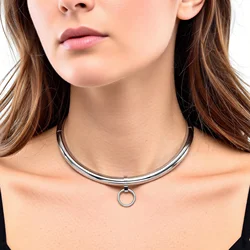 Stainless Steel Slave Locking Collar Choker Necklace with Removable O-Ring Torque Jewelry for Women Fashion Accessory