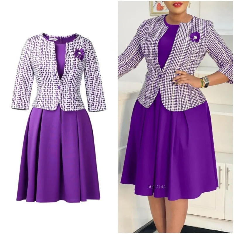 

Элегантные роскошные африканские платья средней длины Ses для женщин, офисная женская куртка с длинным рукавом и принтом, пальто и среднее платье, костюм из двух предметов, Vestido