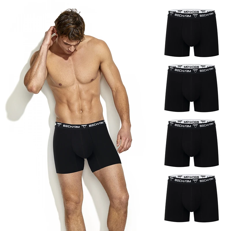 4pcs/Lot Men\'s Panties Male Underpants Man Pack Shorts Boxers Men Briefs Solid color Boxershorts Large Size Black 4 pieces