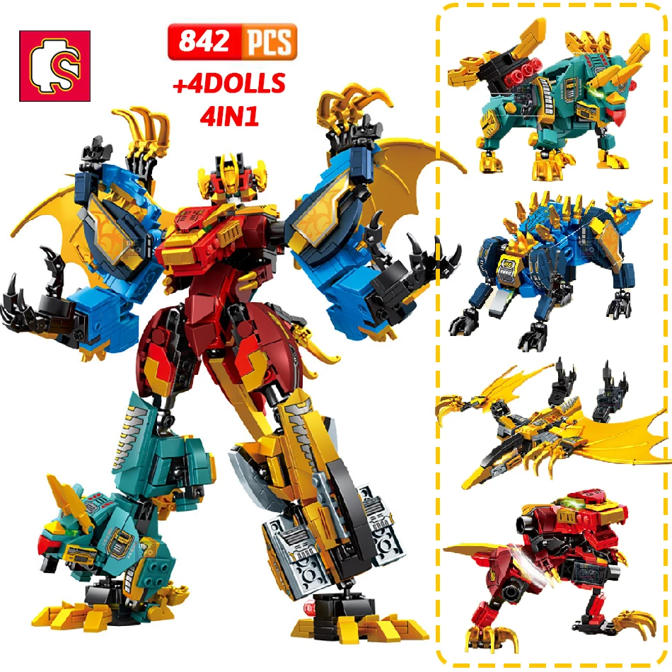 

SEMBO 4IN1 Deformation Dinosaur Robot Building Blocks City Transformation Machine Animal Mecha Tyrannosaurus Bricks Children Toy