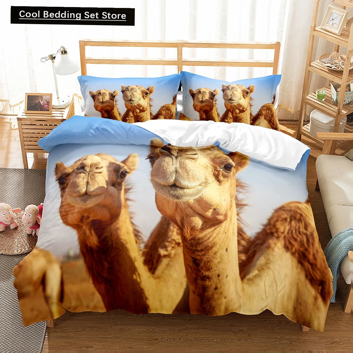 

Camel King Queen Duvet Cover Tropical Desert Animals Bedding Set Lovely Wildlife Quilt Cover 2/3pcs Polyester Comforter Cover