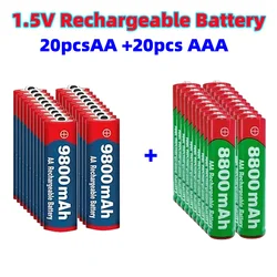1.5V rechargeable battery 100% original battery AA 9800mAh+AAA 8800mAh, alkaline technology for clocks, toys, cameras, shavers