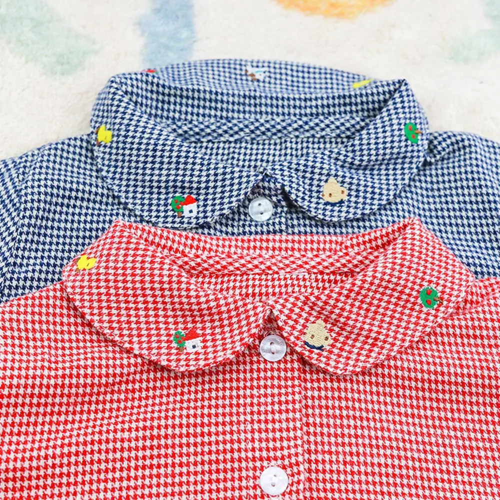 Baby Tops Sweet Japanese Style Checkered Pattern Girls' Shirt Embroidered Collar Girls' Shirt