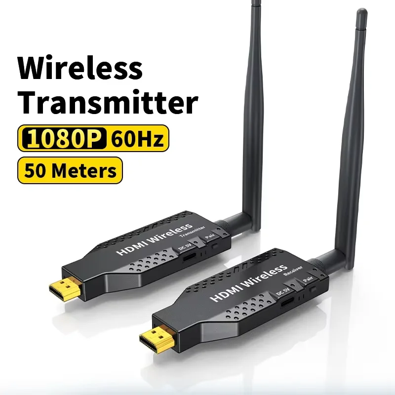 Drahtloser Sender und Empfänger, 50 m HDMI-Extender-Display-Adapter für Videokamera, Laptop, PC, zu TV-Monitor, Projektor