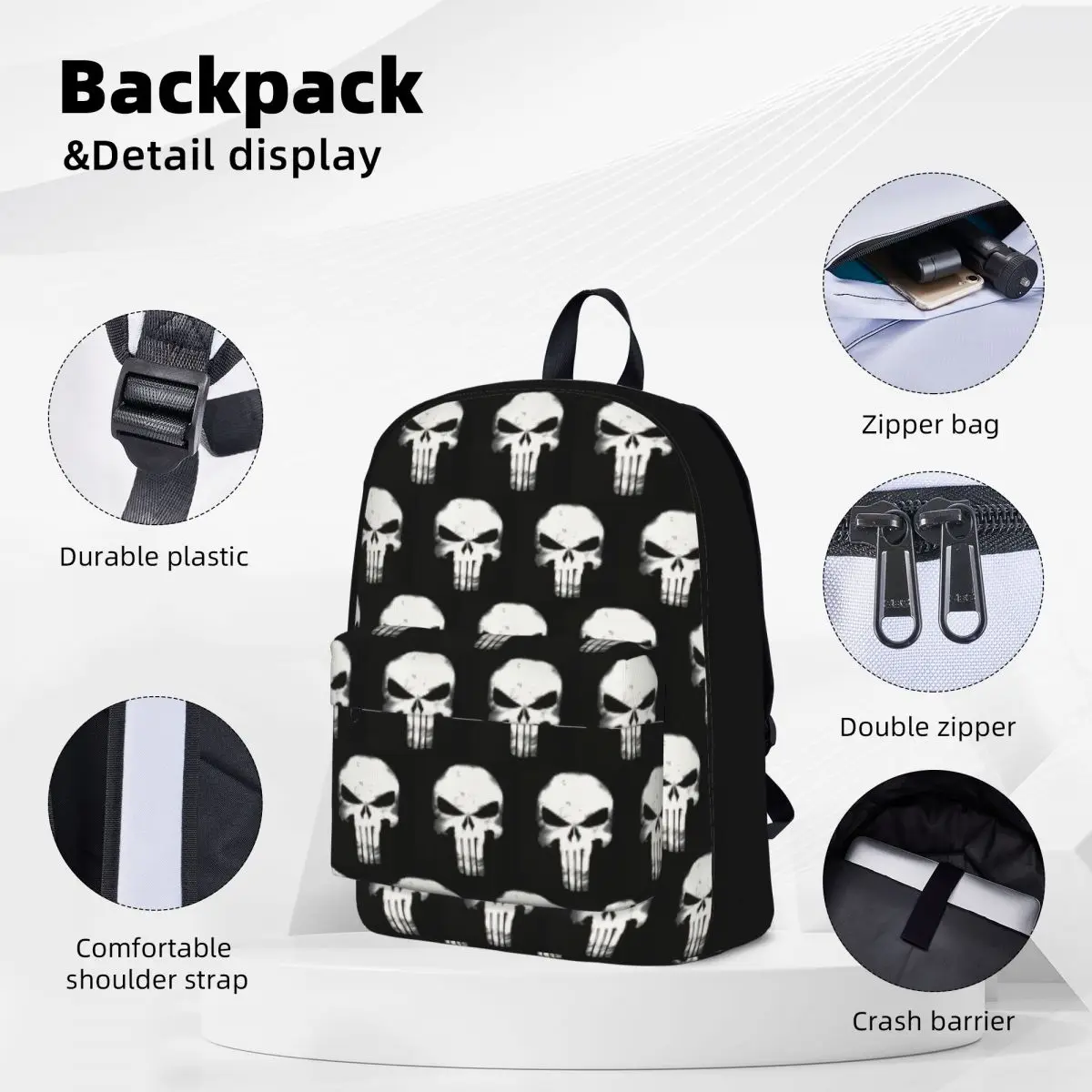 Heavy Metal Skeleton Skull Punishers Backpacks Large Capacity Student Book bag Shoulder Bag Laptop Rucksack Children School Bag