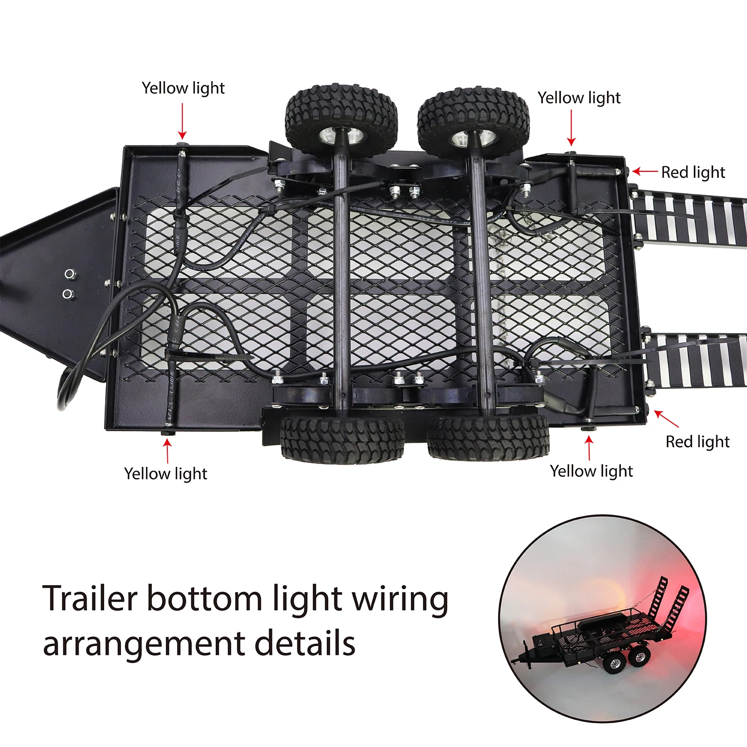1/18 1/24 Scale 2-axle Metal Trailer Model with Taillights and Hooks Suitable for Hauling Small Remote Control Car Toy Trailer