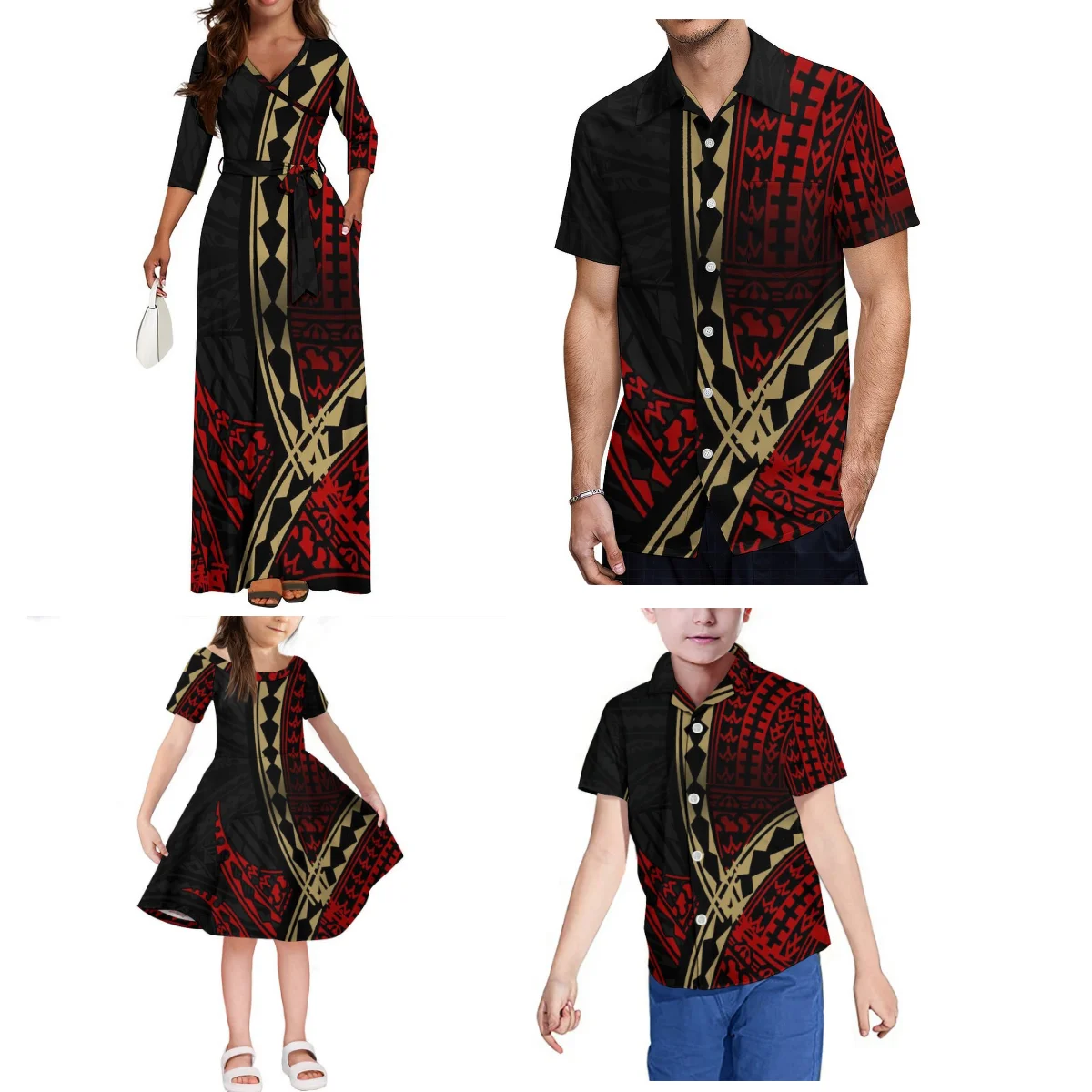 Hochwertige Art Home Party Kleidung Polynesian Tribal Vintage Style Elegante Herren Jungen Hemden und Tops Damen Mädchen Kleider