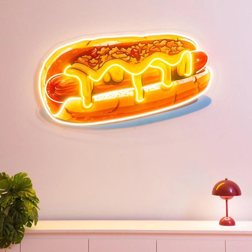 Chili Cheese Dog LED Neon Sign Light for Restaurant Kitchen Window Hang Business Neon Sign Fast Food Shop Wall Decor Neon Light