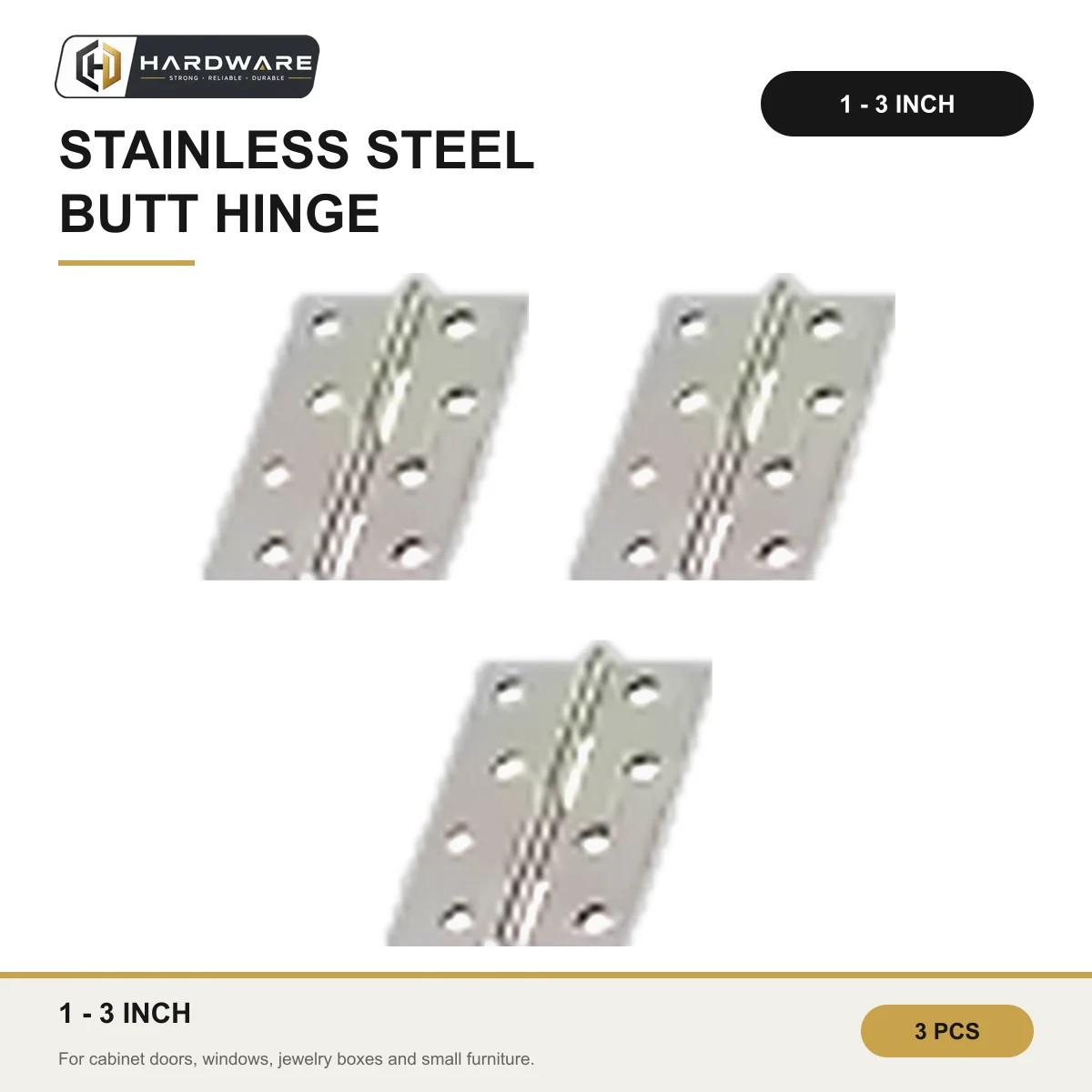 3Pcs Stainless Steel Door Hinge 1 1.5 2 2.5 3 Inch Cabinet Window Furniture Butt Hinge 2/3 Hole