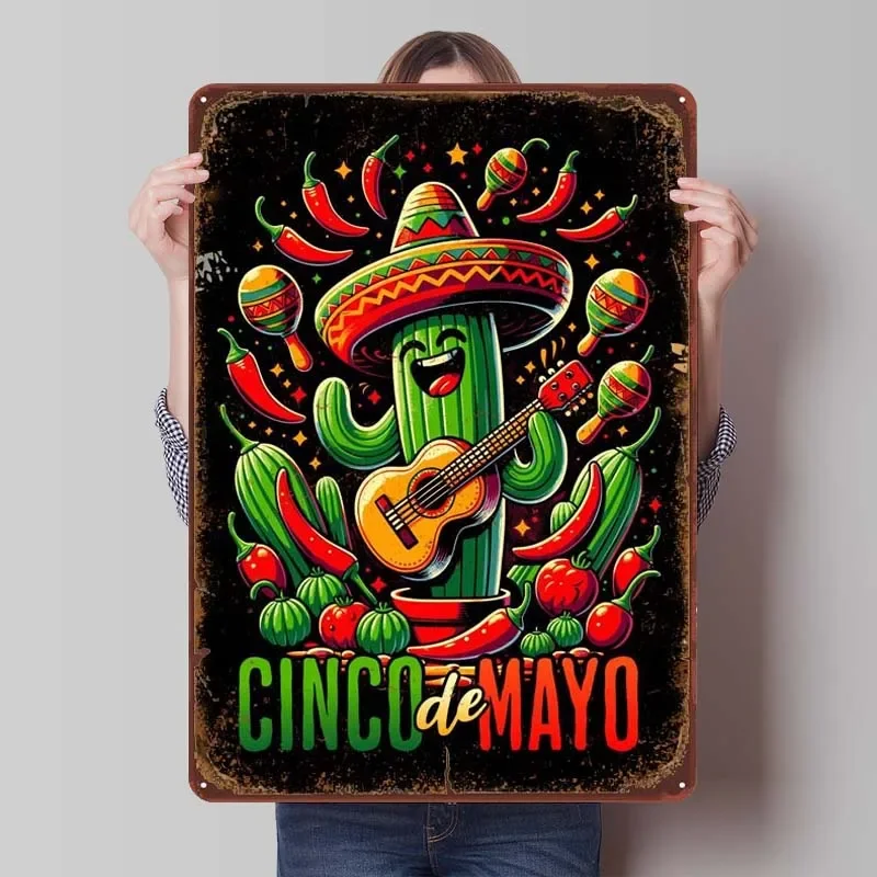 Cinco De Mayo Rusty Food Metal Poster Vintage Decor Retro Metal Tin Sign for Restaurant Home Kitchen Wall Decoration Art Mural