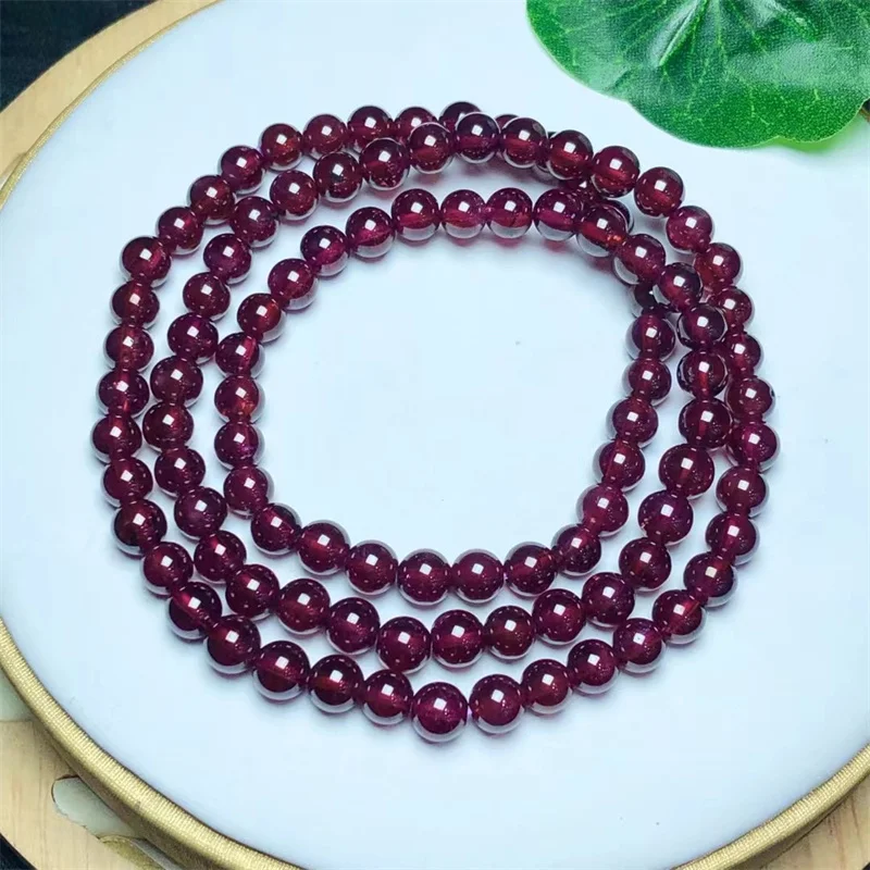 Natural Garnet Triple Circle Bracelet Necklace Sweater Chain Jewelry Accessories Gift 1PCS 5/6MM