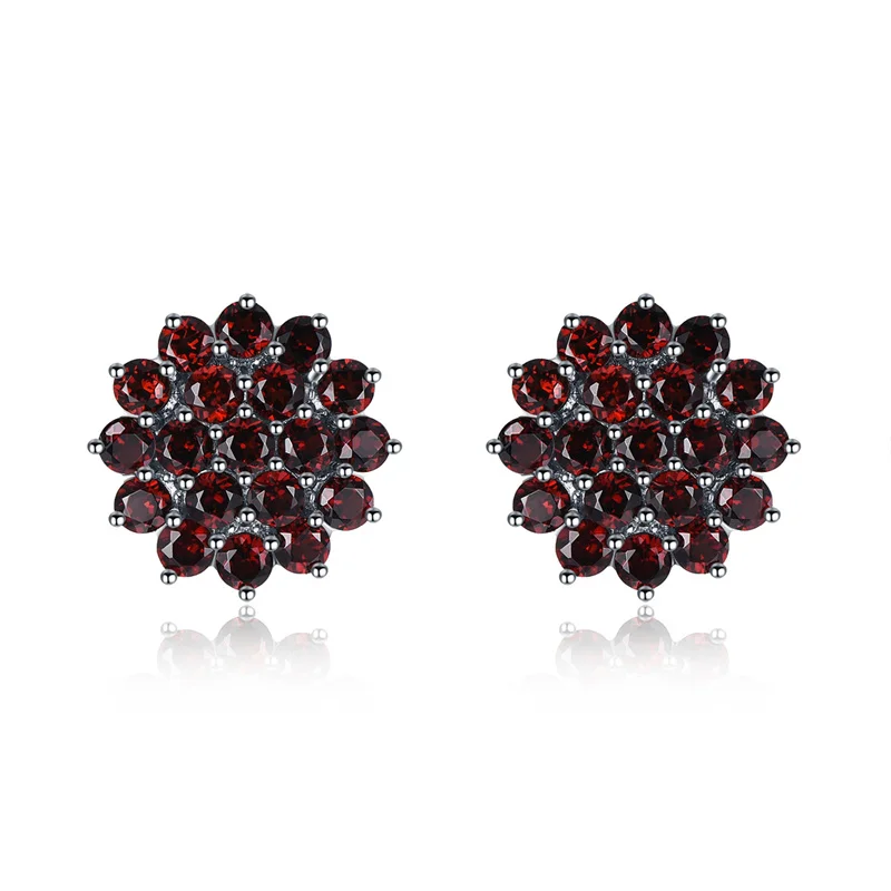 

Natural Red Garnet S925 Silver Stud Earrings Women 3.5 Carats Genuine Garnet Original Design Anniversary Engagement Gifts