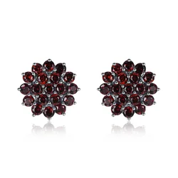 Natural Red Garnet S925 Silver Stud Earrings Women 3.5 Carats Genuine Garnet Original Design Anniversary Engagement Gifts