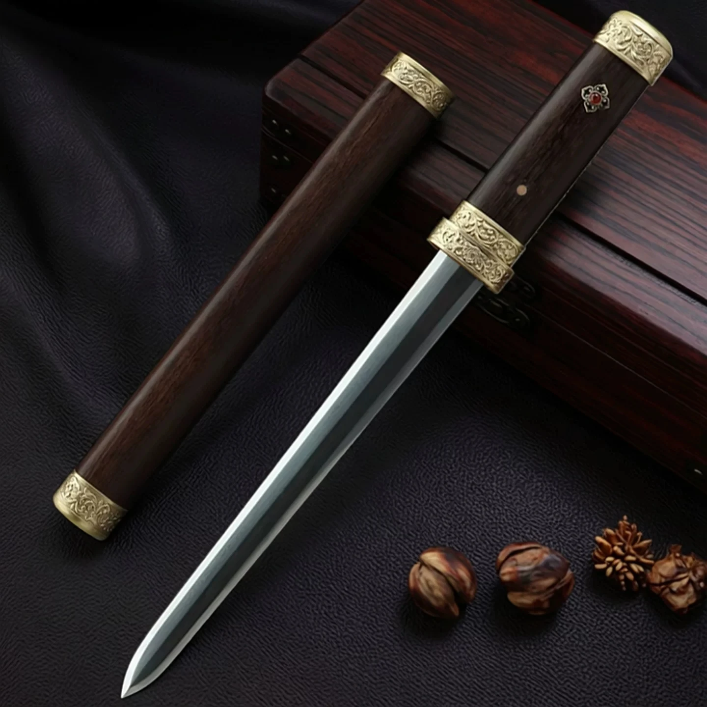 12-inch Plain Shadow Tang Sword 53cm Chinese Mini Tang Sword Solid Wood Scabbard Decorative Collection Ornament Free Sword Stand
