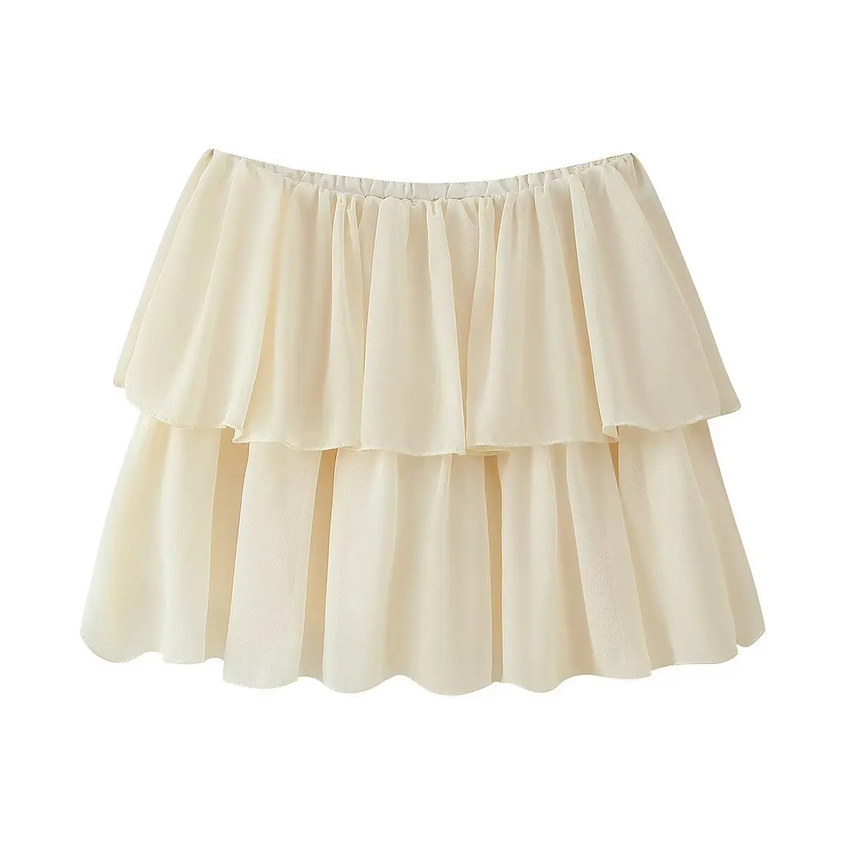 ยุโรปและอเมริกาต้นฤดูใบไม้ร่วงใหม่ผู้หญิงฝรั่งเศสอ่อนโยน ruffled เสื้อชีฟองกระโปรงชุดสองชิ้น