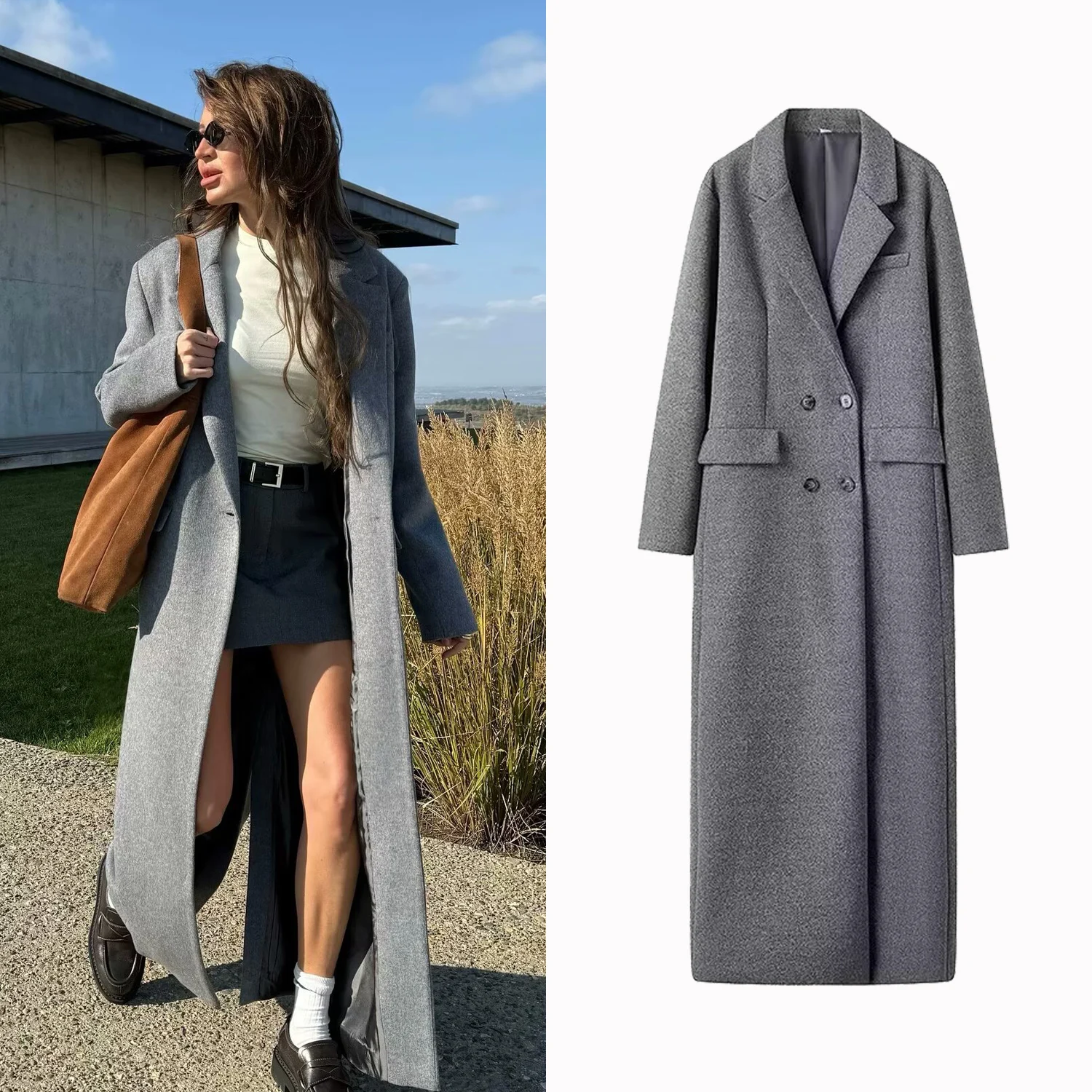 

Ladies Daily Commute Blazers Woolen Long Coat Elegant Chic Versatile Outerwear Autumn Winter Women Blazers Jacket Streetwear